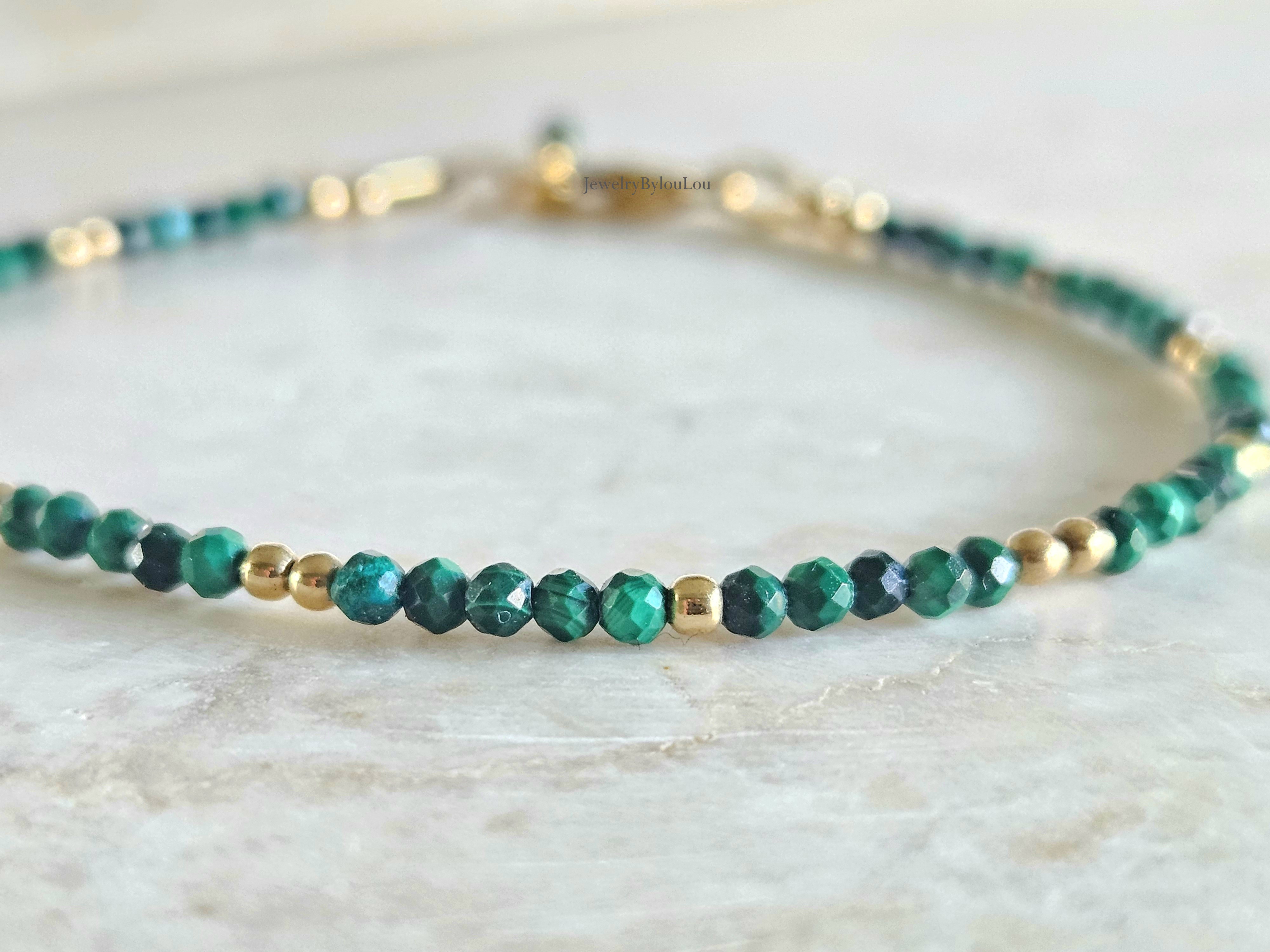 Malachite beaded bracelet  14k goldfilled  - 925 sterling silver