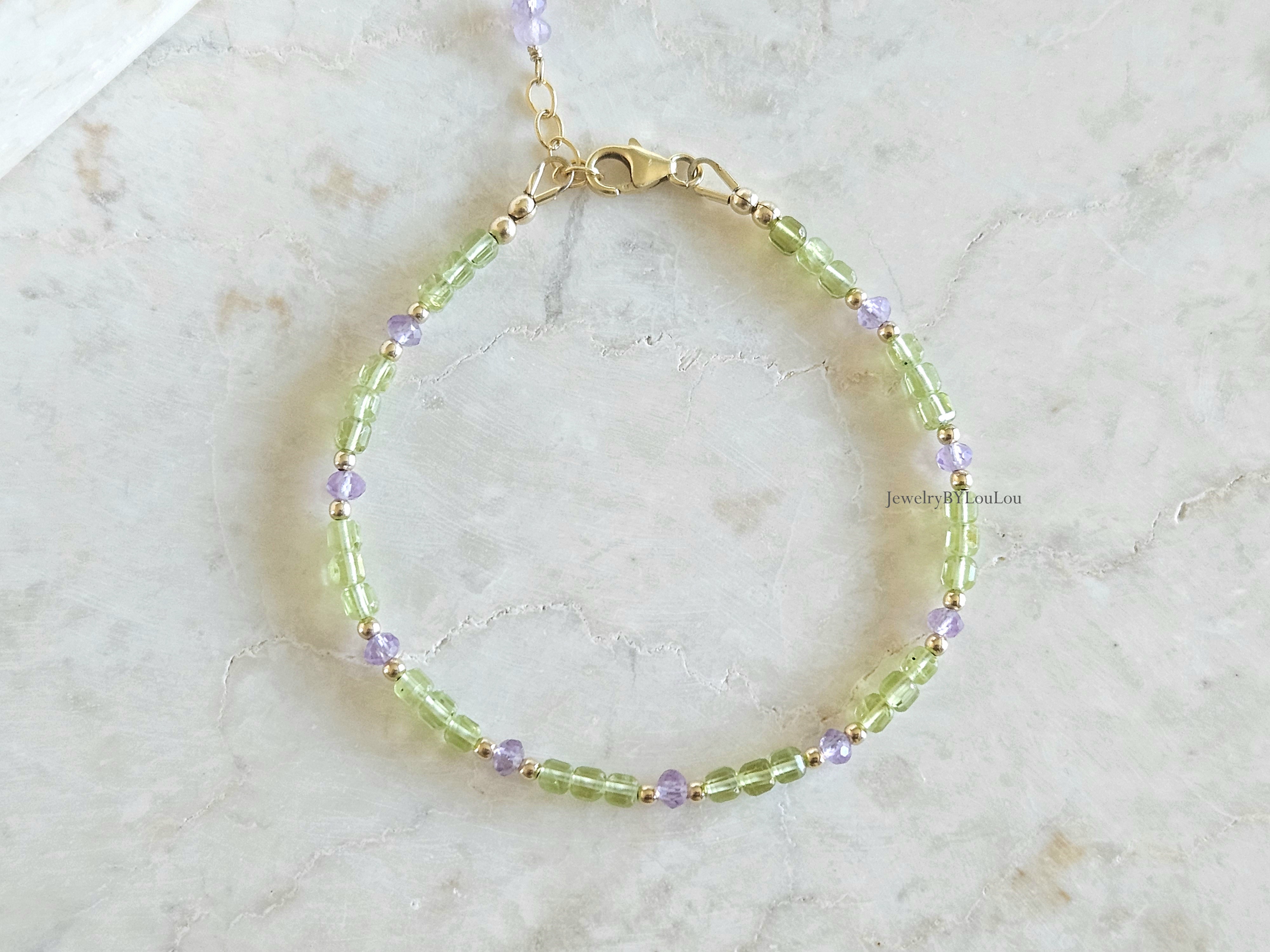 AAA kwaliteit Peridoot em Amethist kralen armband, 14k goldfilled & 925 sterling zilver