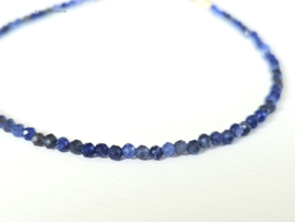 Natuurlijke Sodaliet edelstenen kralen armband, 14k goldfilled - 925 sterling zilver