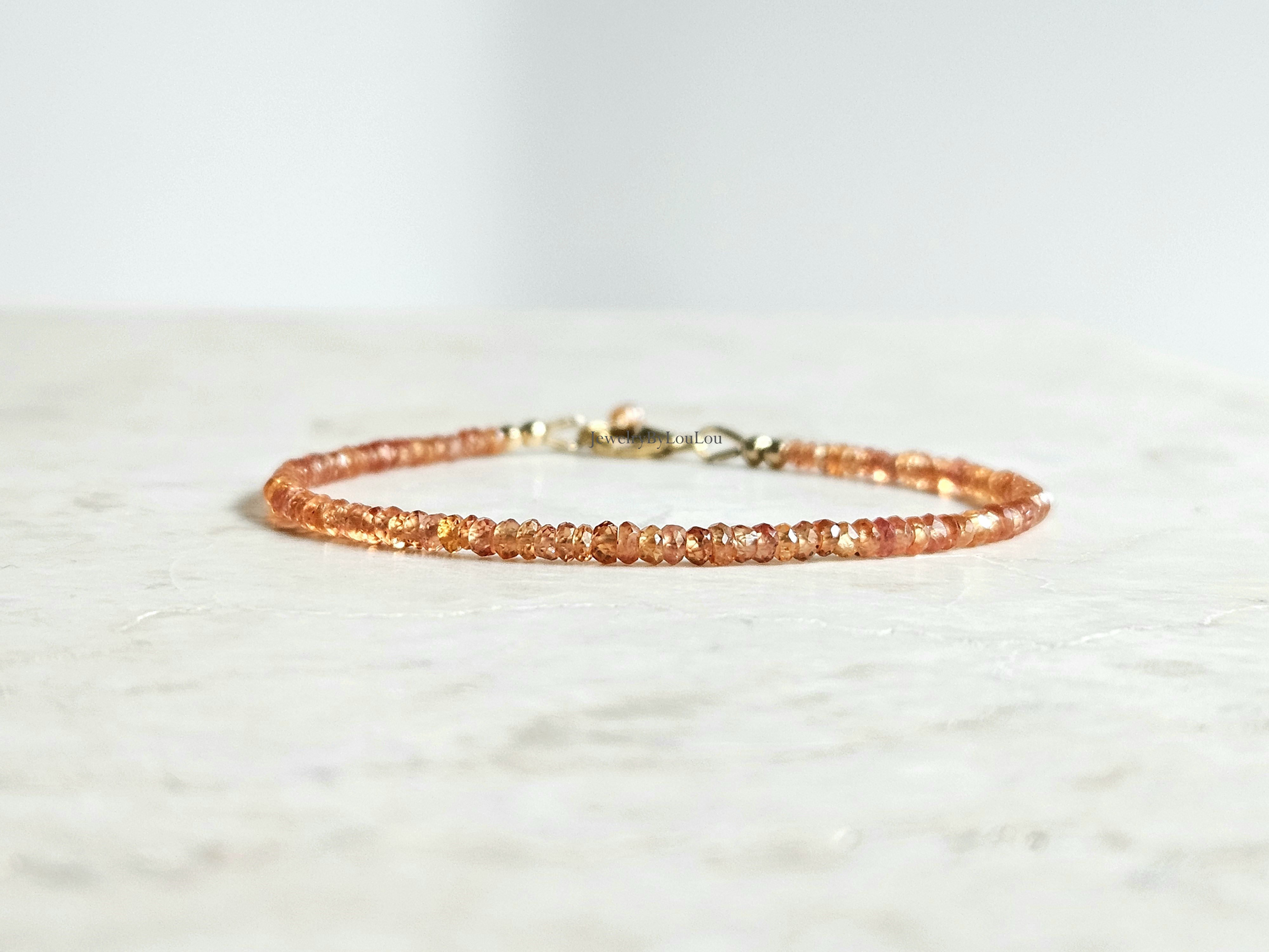 Oranje saffier kralen armband, leverbaar 14k goldfilled - 925 sterling zilver
