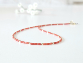 Italiaanse Koraal kralen ketting 14k goldfilled - 925 sterling zilver