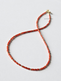 Italiaanse Koraal kralen ketting 14k goldfilled - 925 sterling zilver