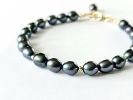 Peacock grijze zoetwaterparel kralenarmband ,  925 sterling zilver - 14k goldfilled