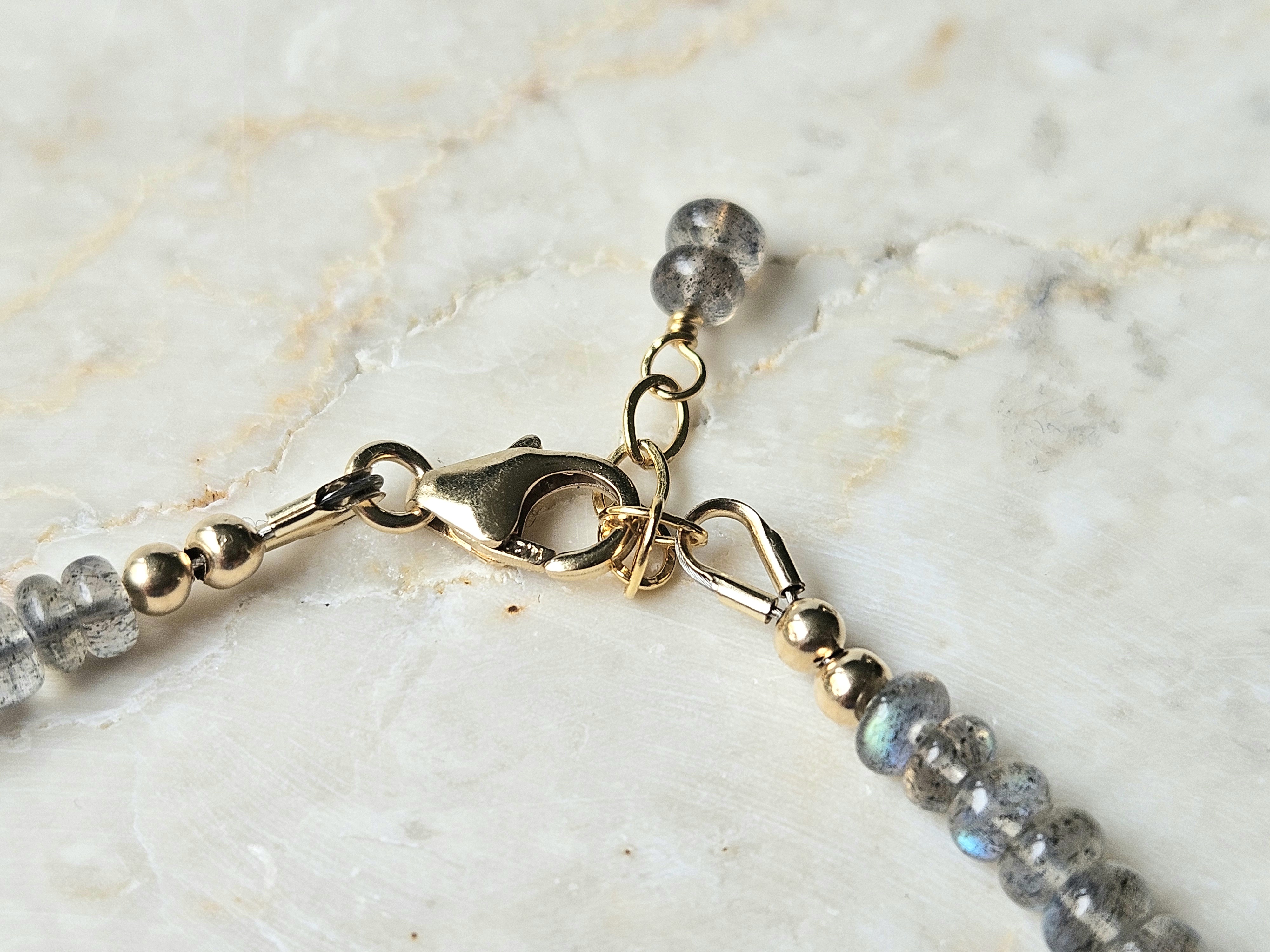 Labradoriet en Apatiet edelstenen kralen armband ,  925 sterling zilver - 14k goldfilled