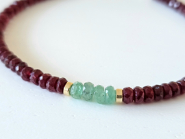 Ruby and Emerald gemstone beaded bracelet, 14k goldfilled & 925 sterling silver