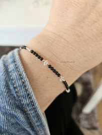 Zwarte Onyx en herkimer diamanten kralen armband, 14k goldfilled - 925 sterling zilver