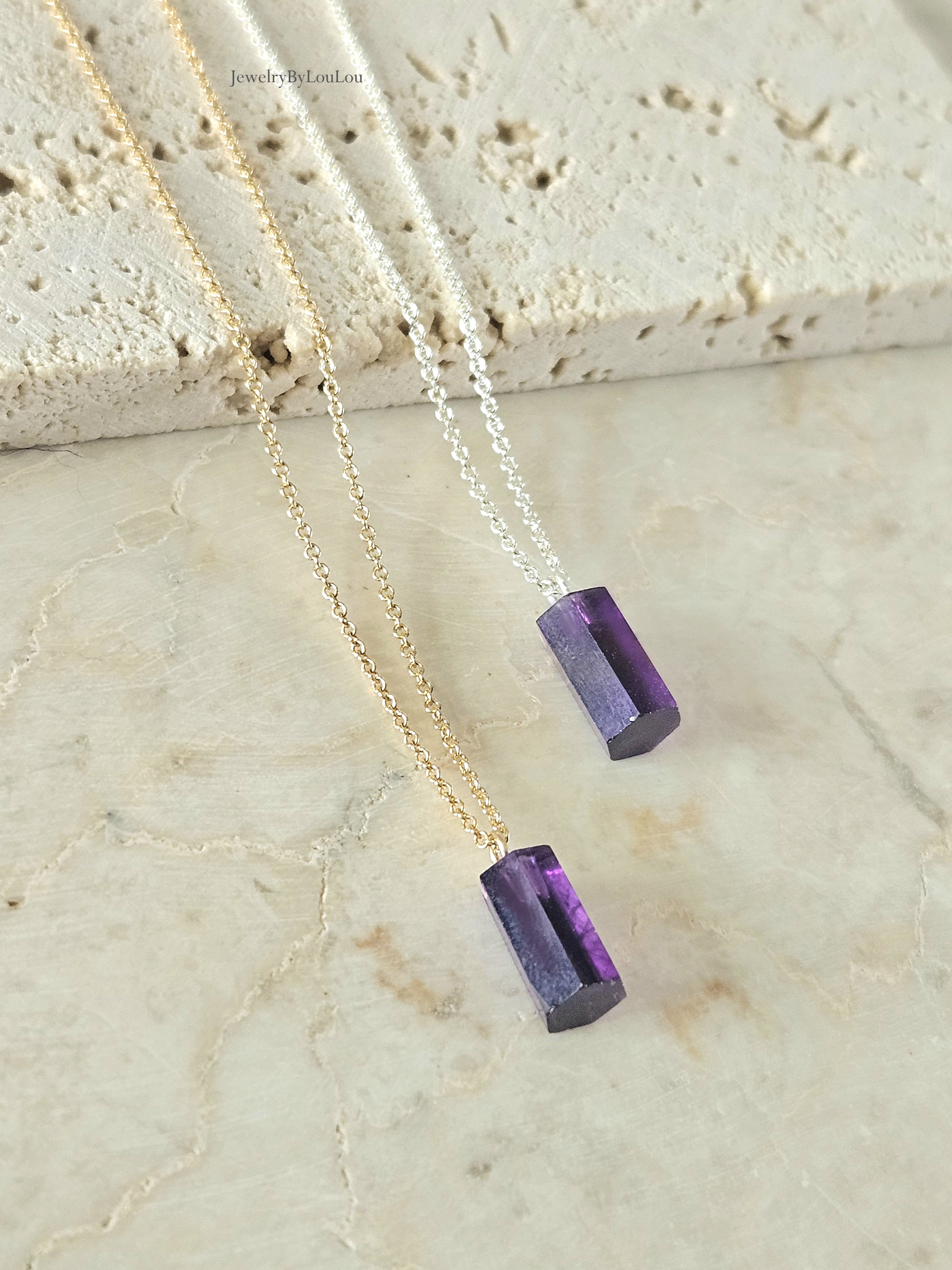 Fijn kettinkje met Amethist hanger - 14k goldfilled - 925 sterling zilver