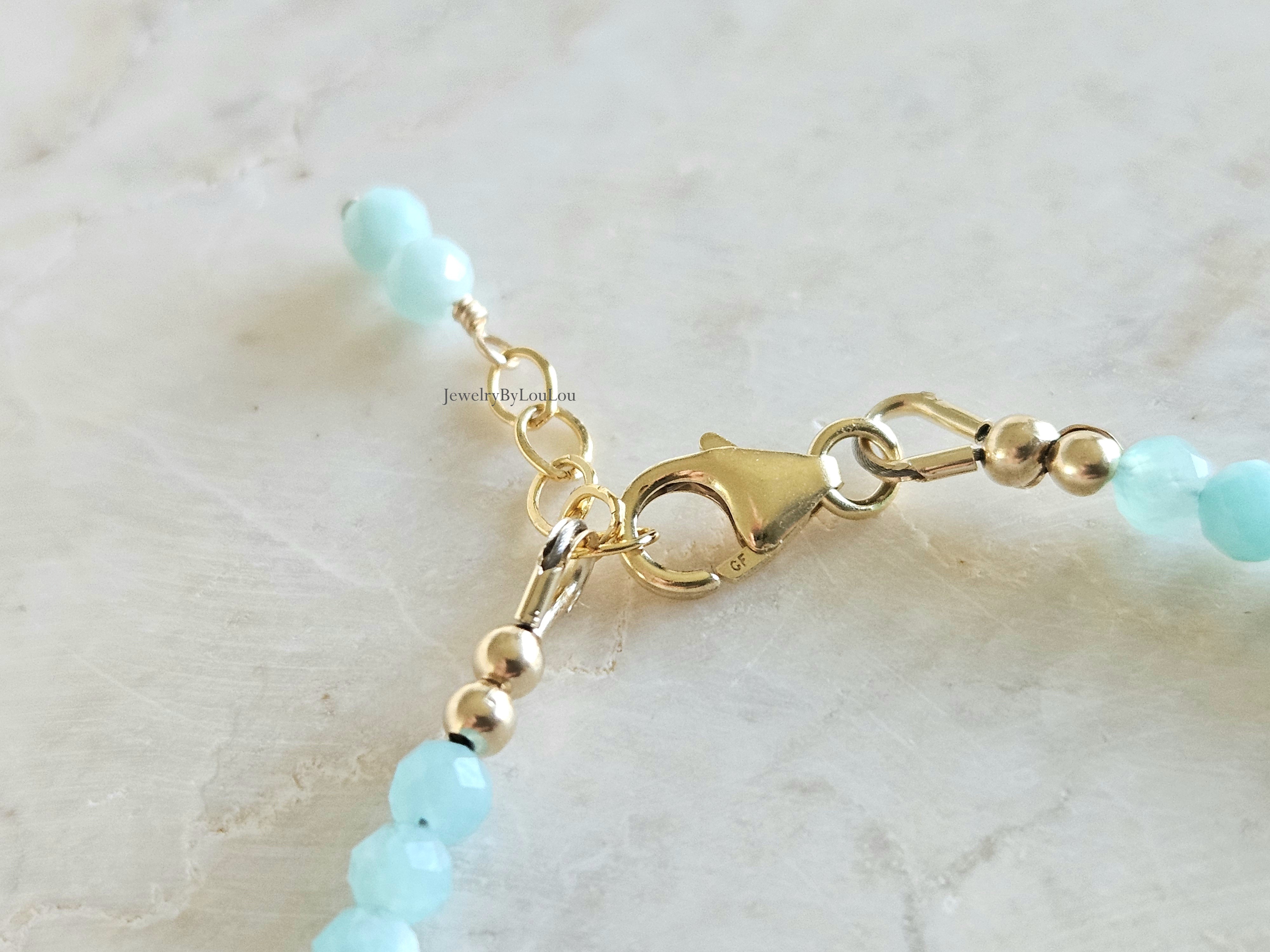 Amazoniet  en roze Opaal kralen armband, 14k goldfilled - 925 sterling zilver