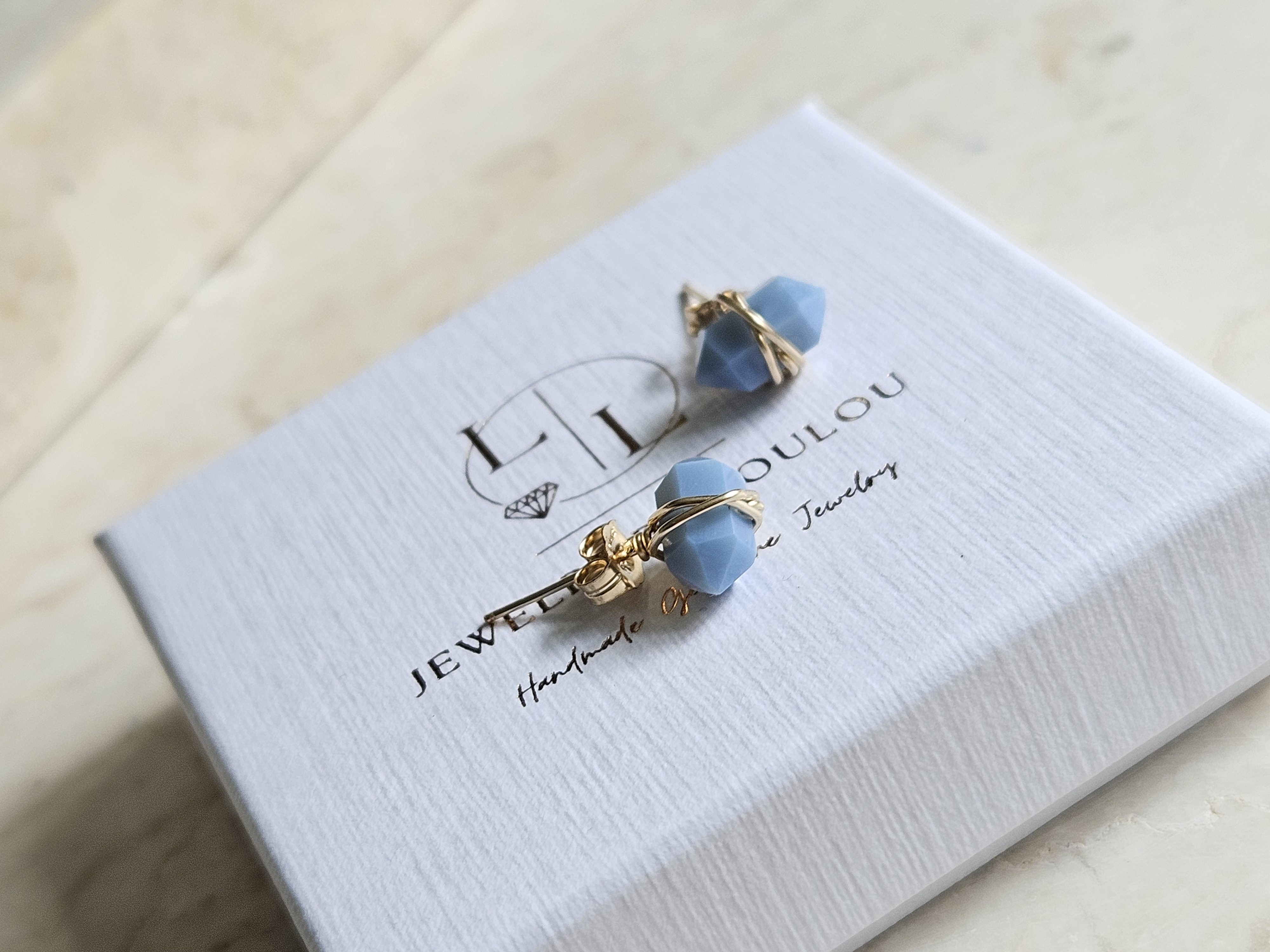 Blue Opal stud earrings  14k goldfilled & 925 sterling silver