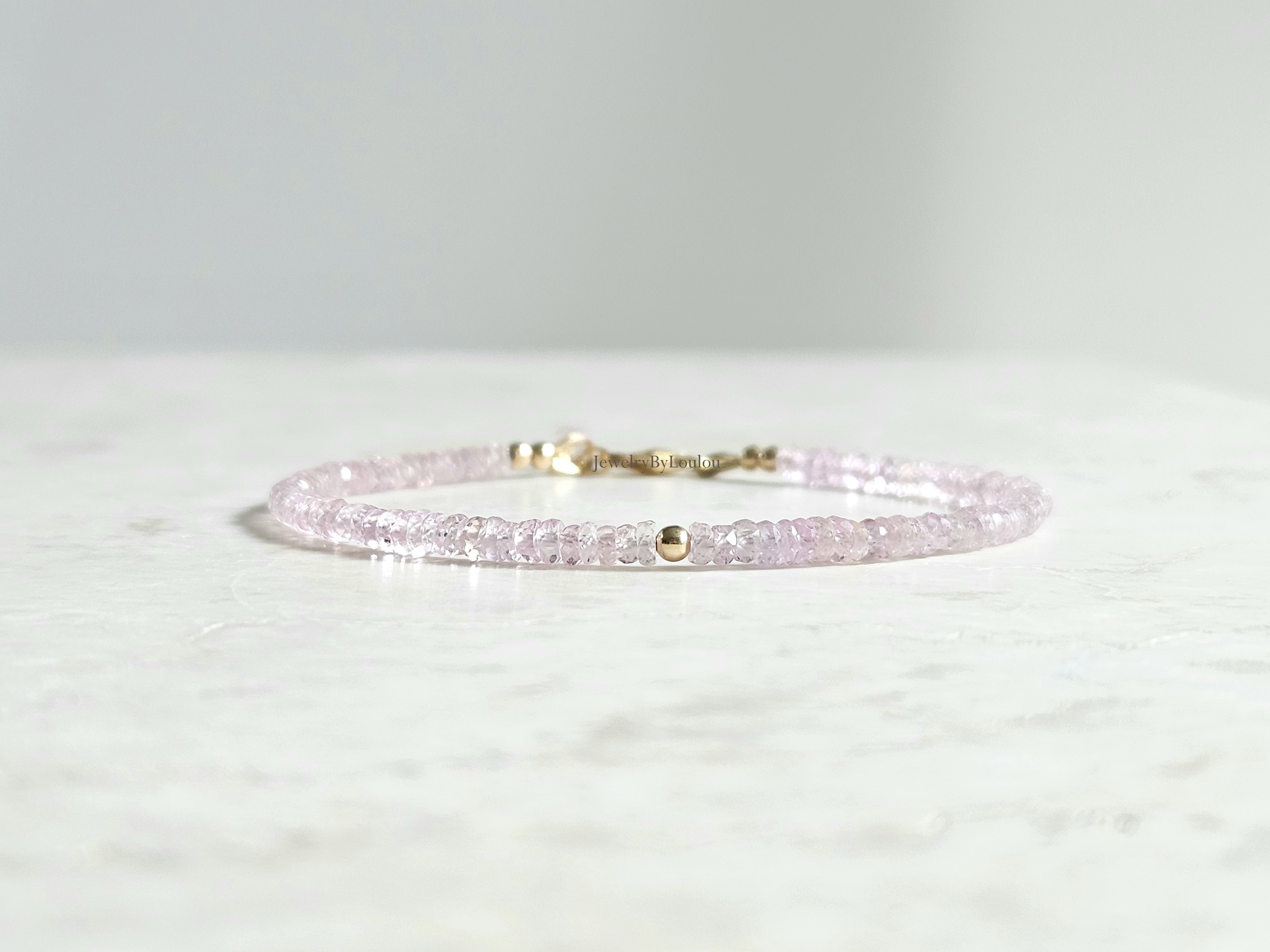 Licht roze Saffier kralen armband, 14k goldfilled - 925 sterling zilver