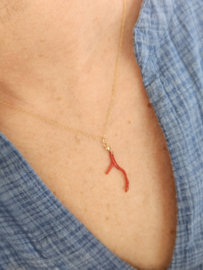 Fine necklace with natural Coral branch, 14k gold filled & 925 sterling silver