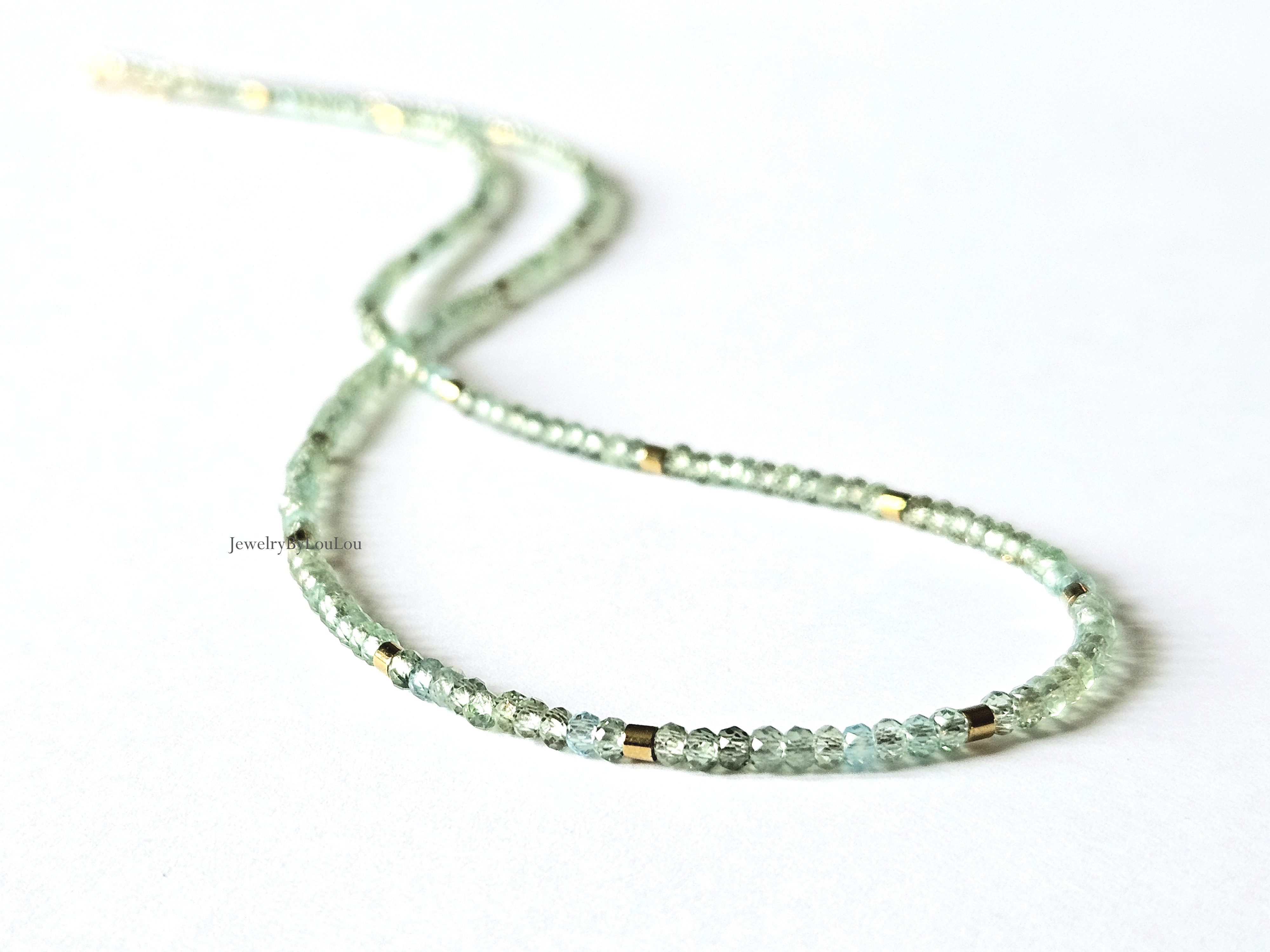AAA aqua-groene Apatiet kralen ketting, 14k goldfilled - 925 sterling zilver