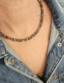 Labradoriet kralen ketting, 14k goldfilled - 925 sterling zilver