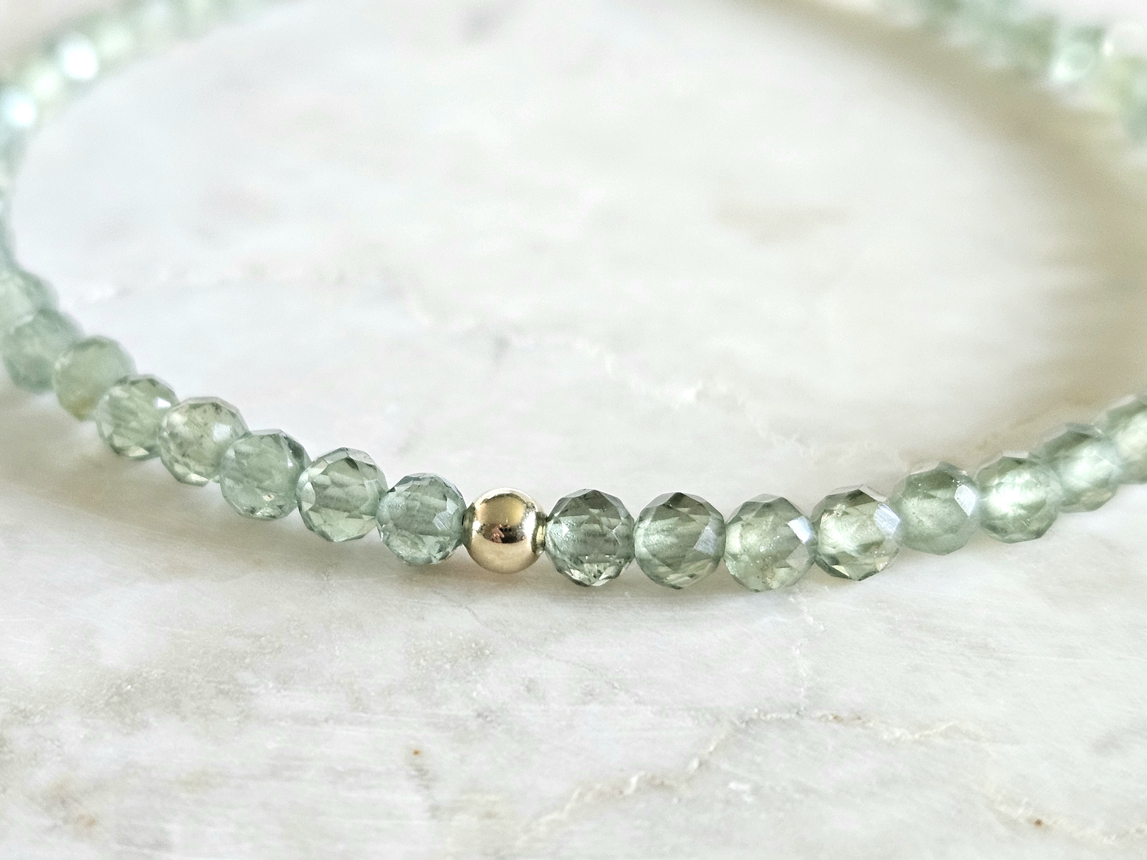 AAA groene Apatiet edelstenen kralen armband  14k goldfilled - 925 sterling zilver