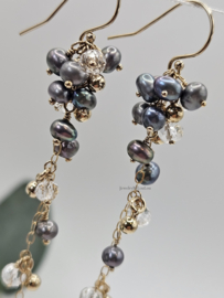 Freshwater pearl and rock crystal cluster earrings 14k goldfilled & 925 sterling silver