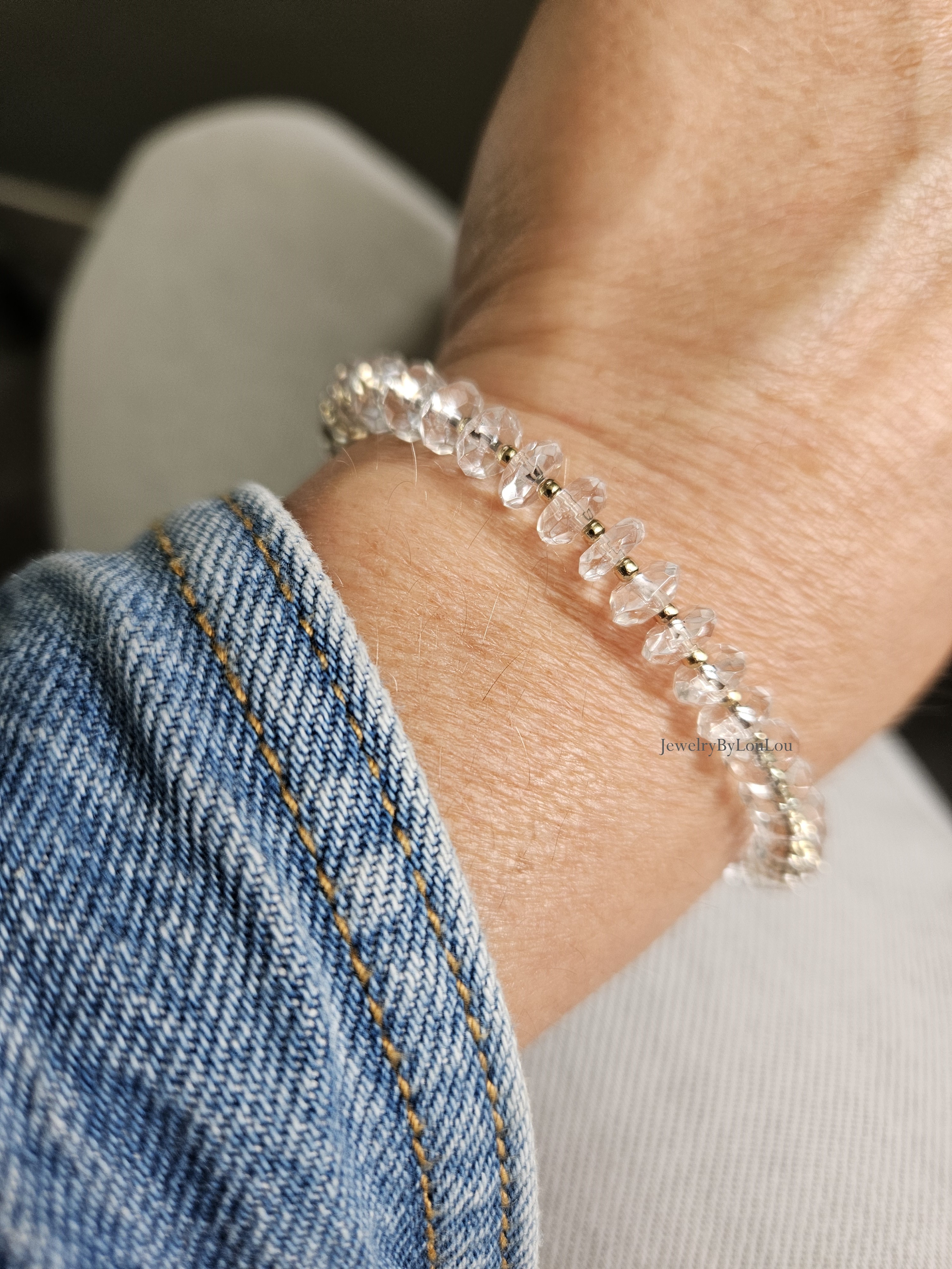 AAA Bergkristal kralen armband, 14k goldfilled - 925 sterling zilver