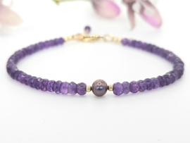 Amethyst and freshwater pearl bracelet 925 sterling silver - 14k goldfilled
