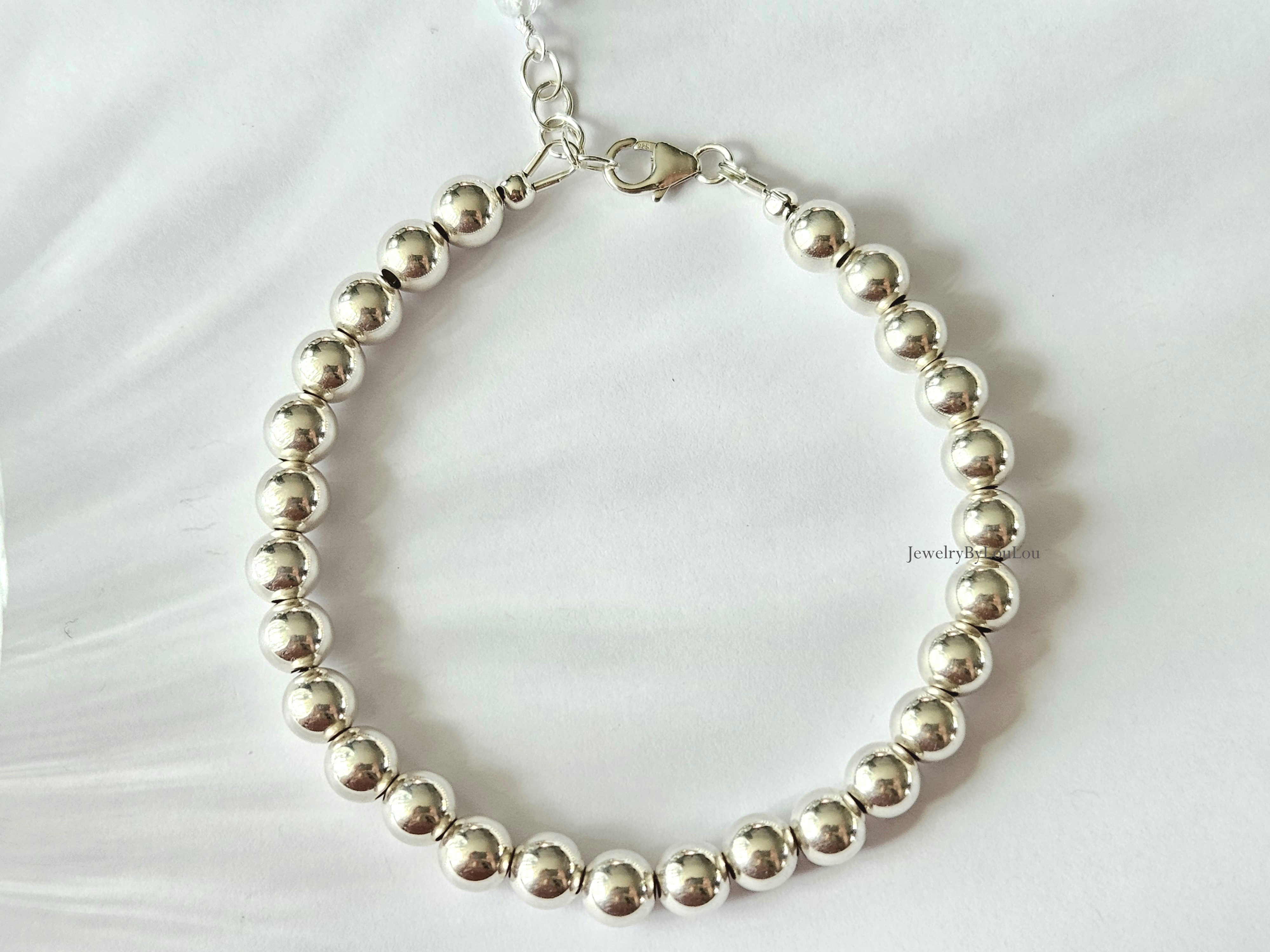 925 sterling zilver kralen armband 6mm, leverbaar met sluiting - elastiek