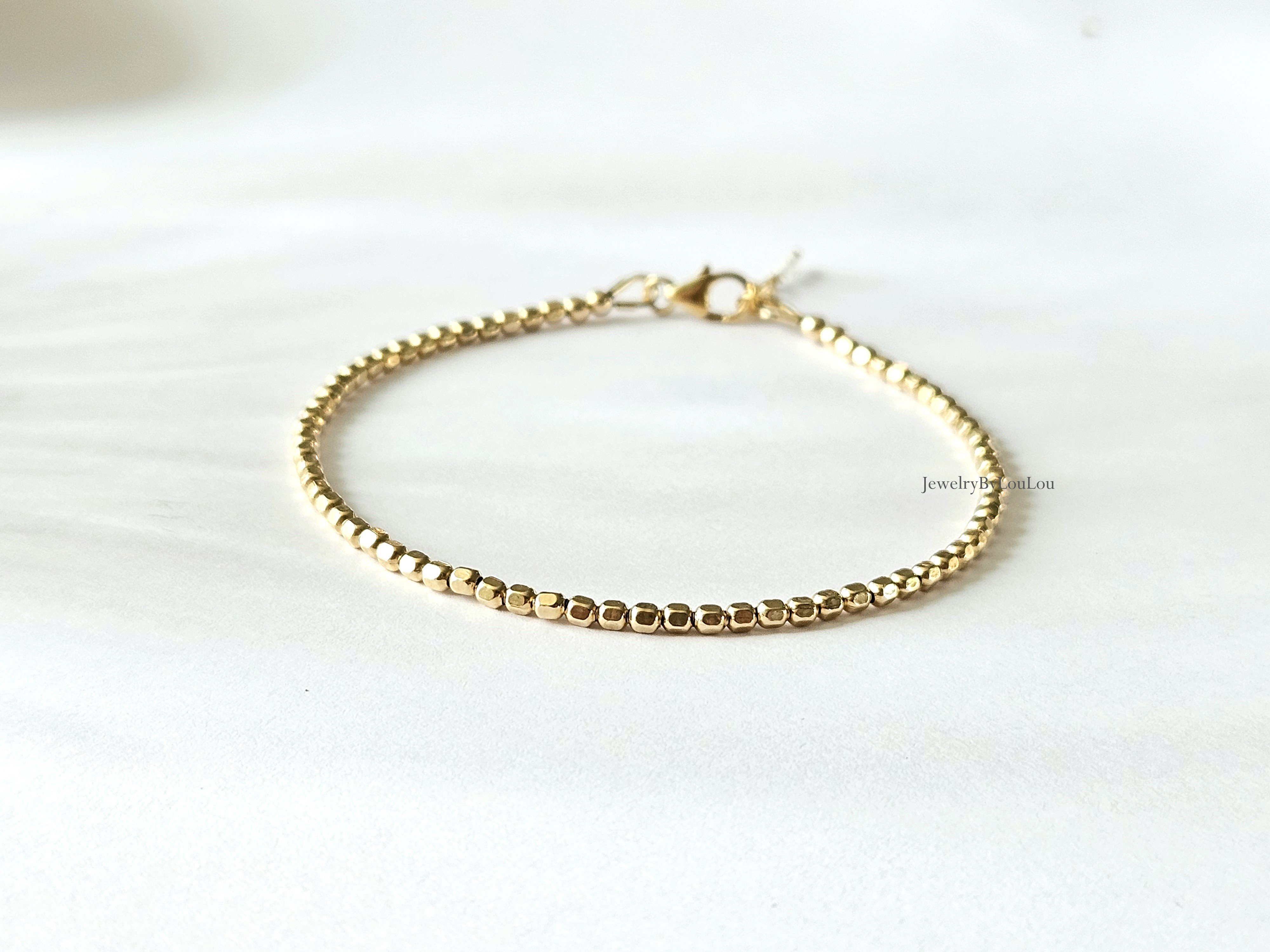 14k goldfilled kralen armband facet geslepen 2mm, leverbaar met sluiting - elastiek