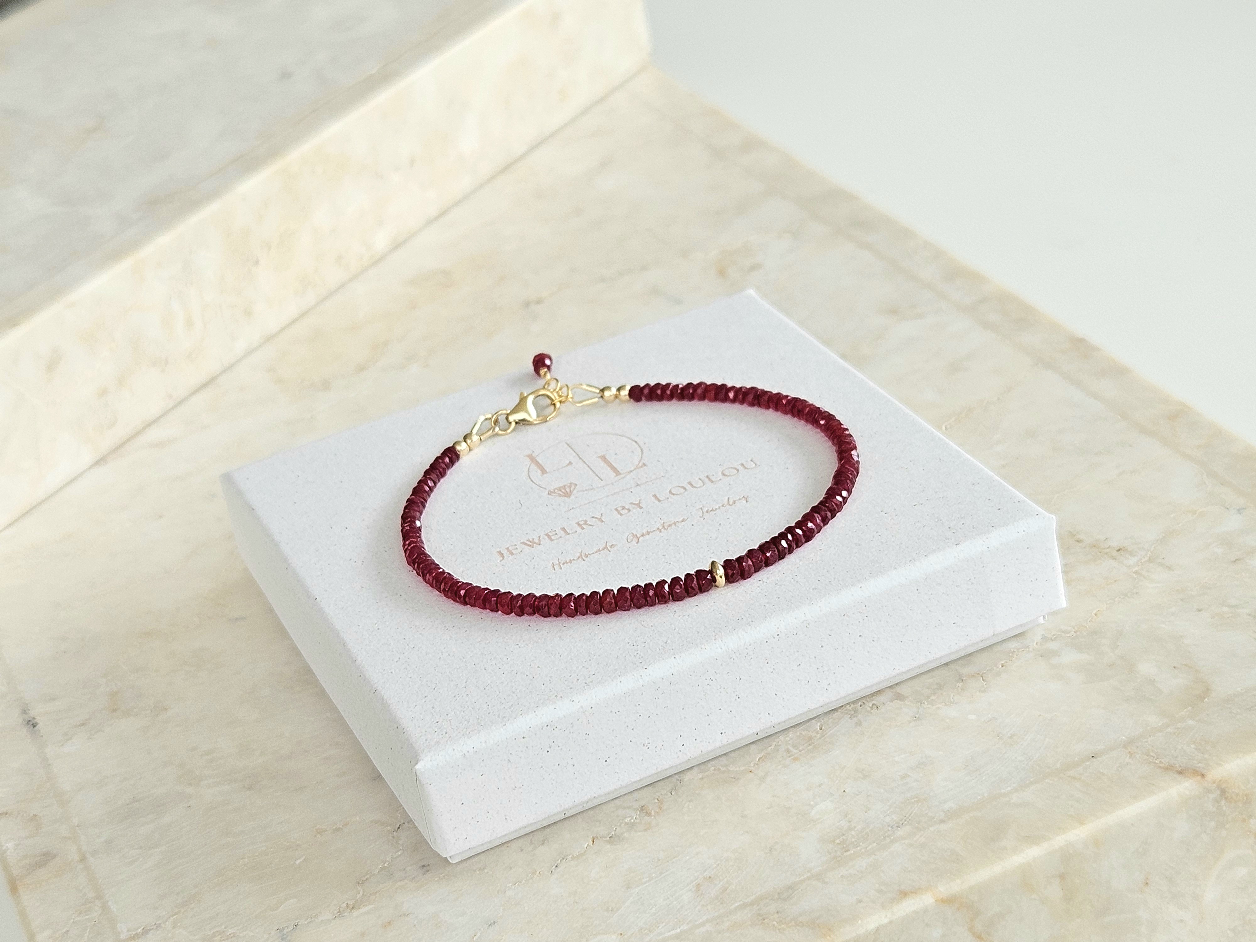 AAA Longido Robijn edelstenen kralen armband, 14k goldfilled & 925 sterling zilver