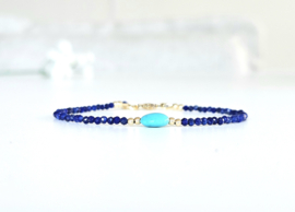 Lapis Lazuli en Sleeping beauty Turkoois kralen armband     925 sterling zilver   -   14k goldfilled