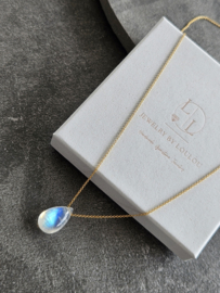 Fijn kettinkje met maansteen druppel, 14k goldfilled & 925 sterling zilver