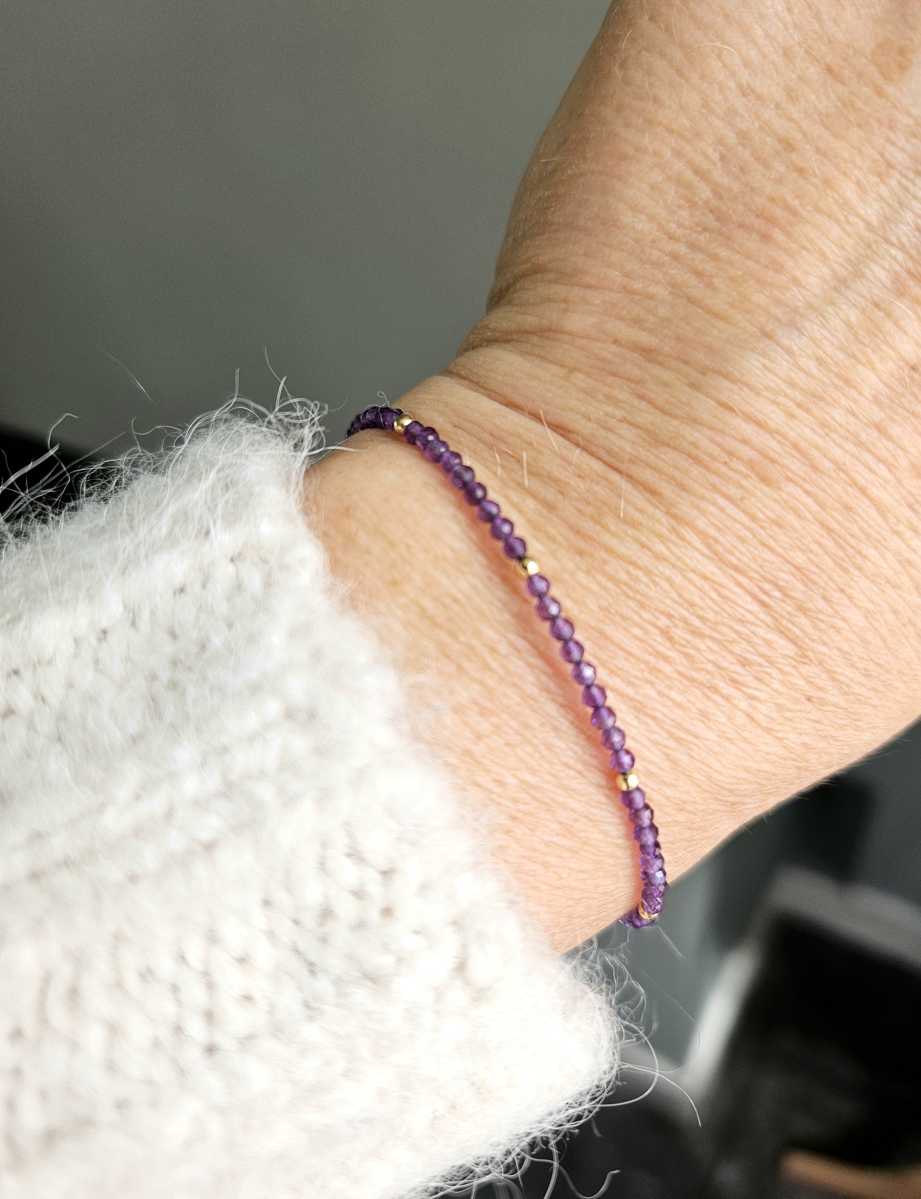 Amethyst beaded bracelet AAA quality   925 sterling silver   -   14k goldfilled