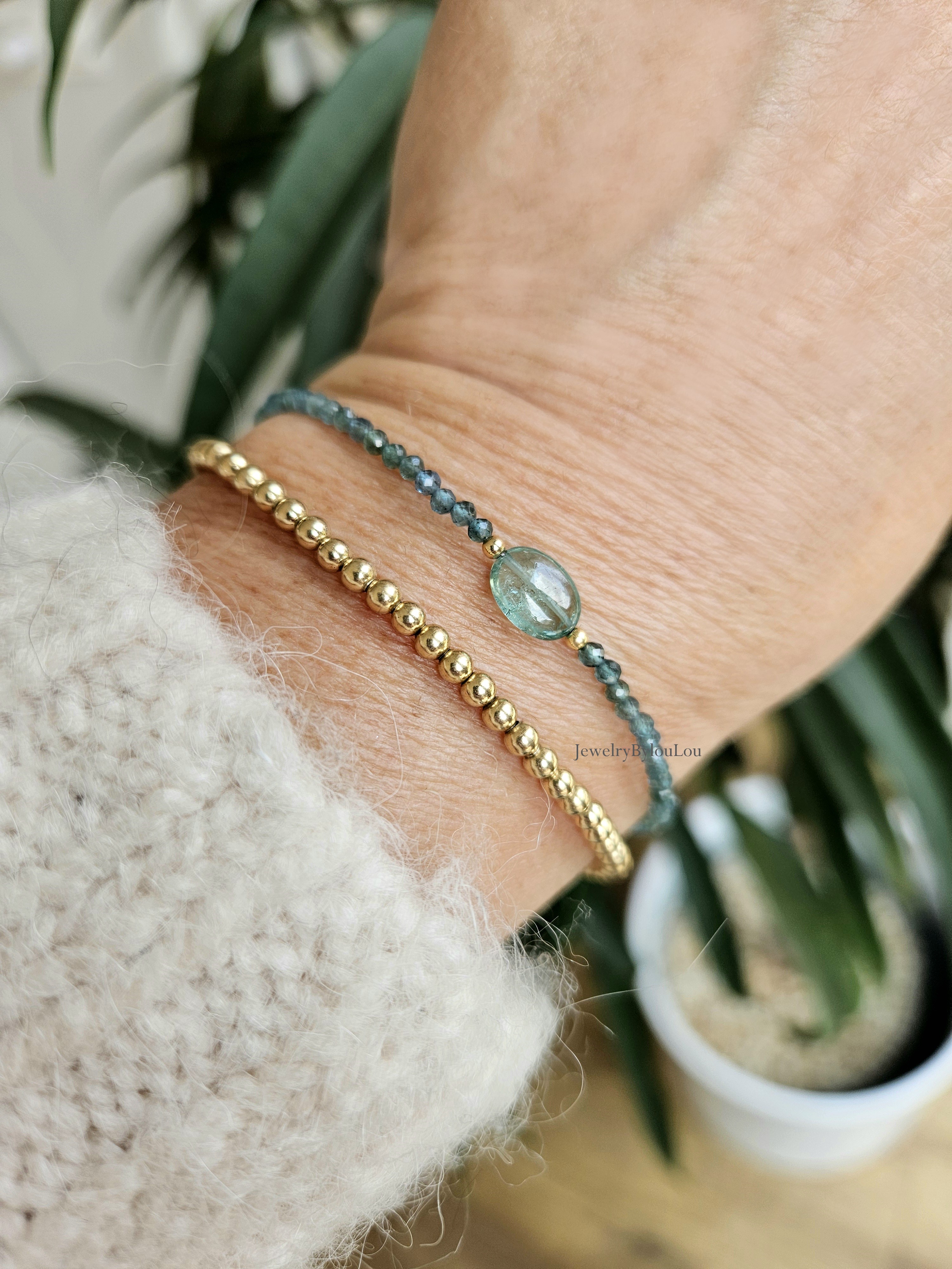 Indicolite tourmaline bracelet 925 sterling silver - 14k goldfilled