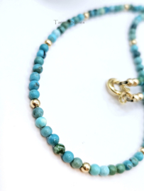 Turquoise kralen ketting, leverbaar 14k goldfilled - 925 sterling zilver