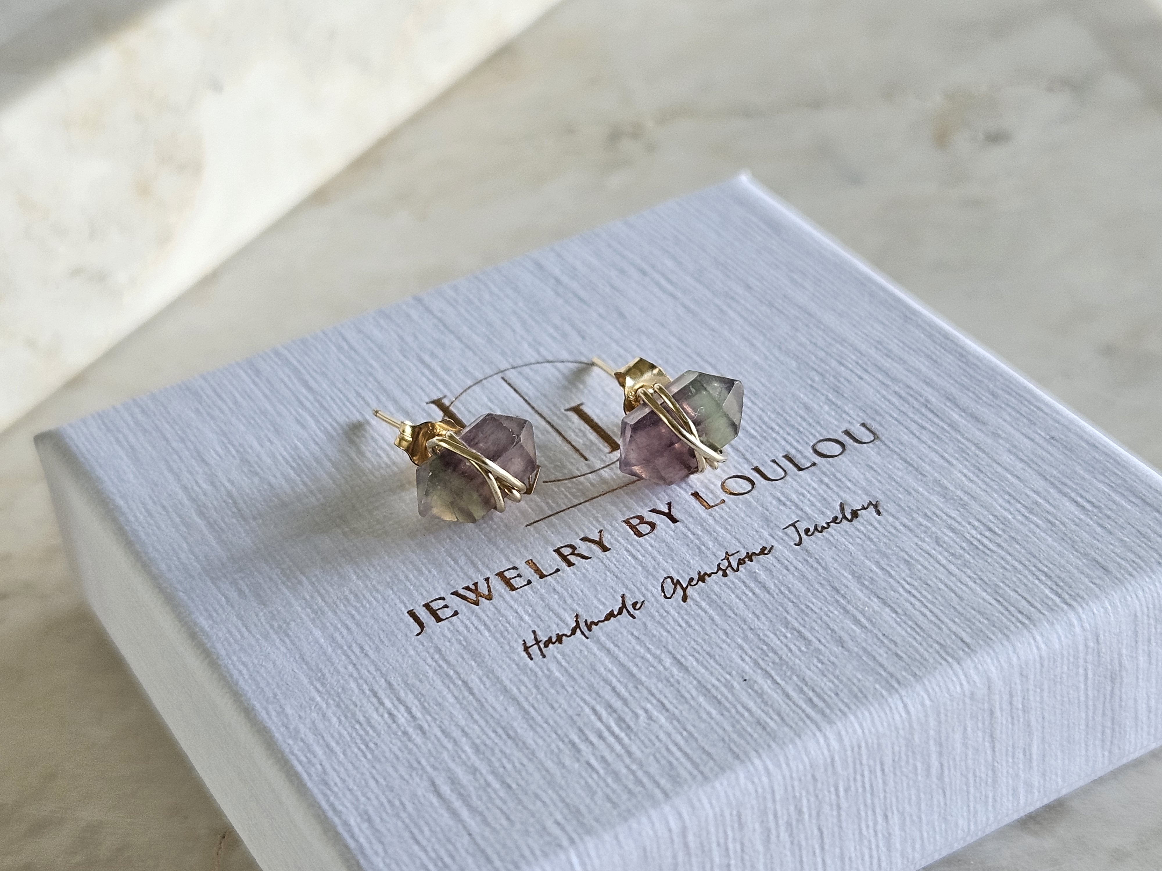 Fluoriet studs oorbellen  14k goldfilled & 925 sterling zilver