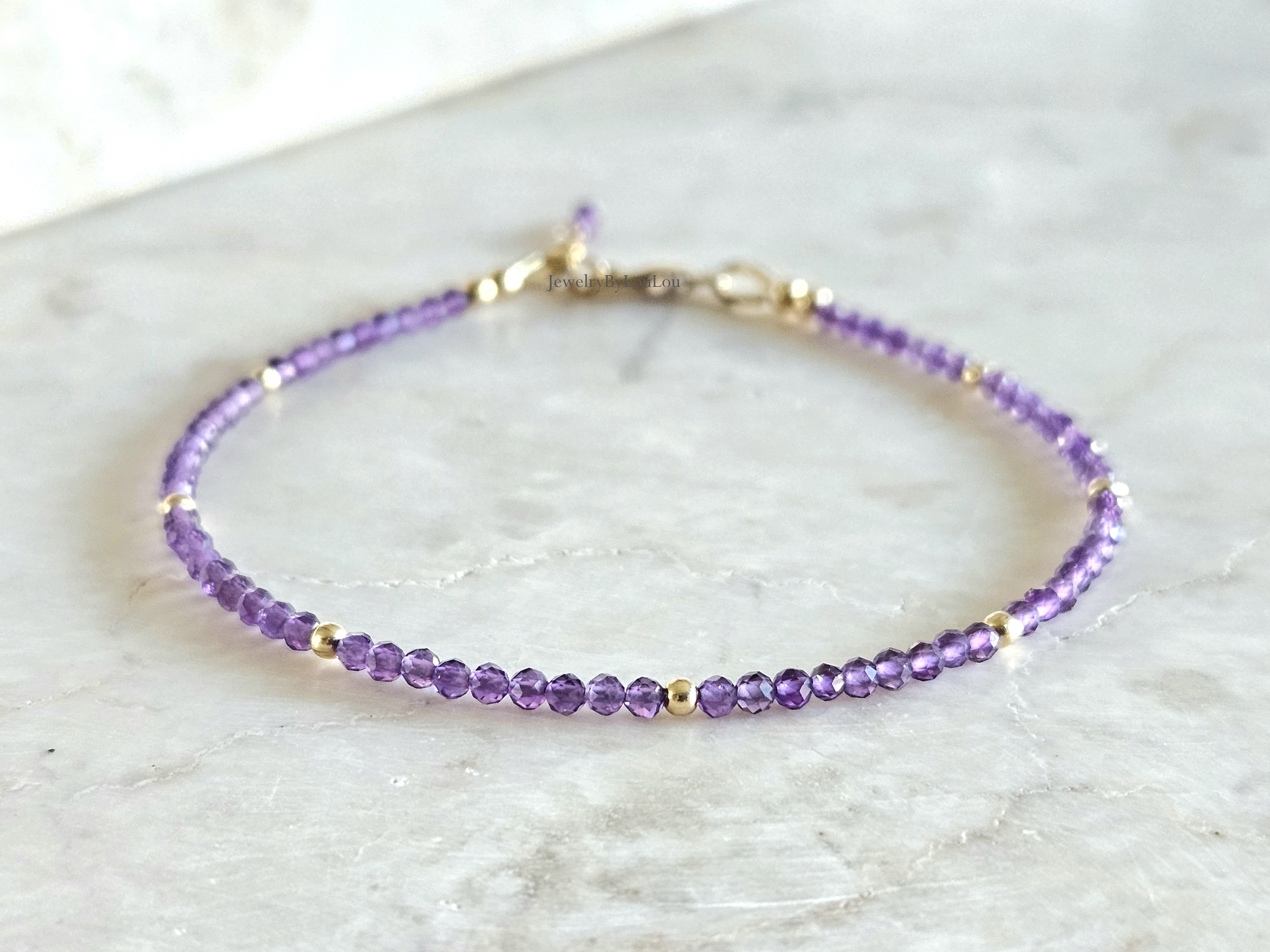 Amethyst beaded bracelet AAA quality   925 sterling silver   -   14k goldfilled