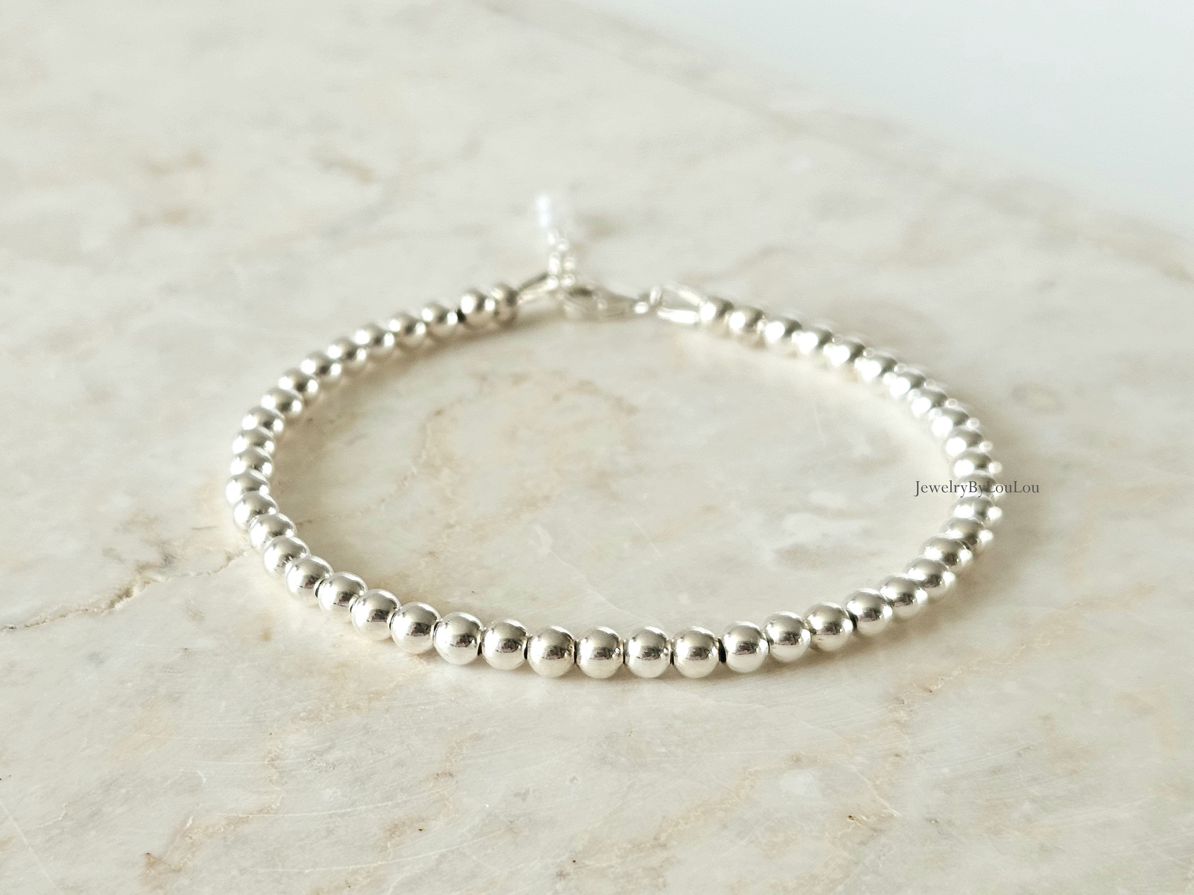 925 sterling zilveren kralen armband 4mm, leverbaar sluiting - elastiek