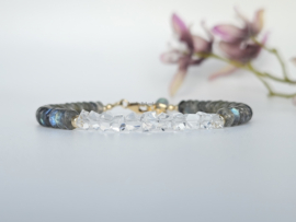 Labradoriet en Herkimer diamant edelstenen kralen armband ,  925 sterling zilver - 14k goldfilled