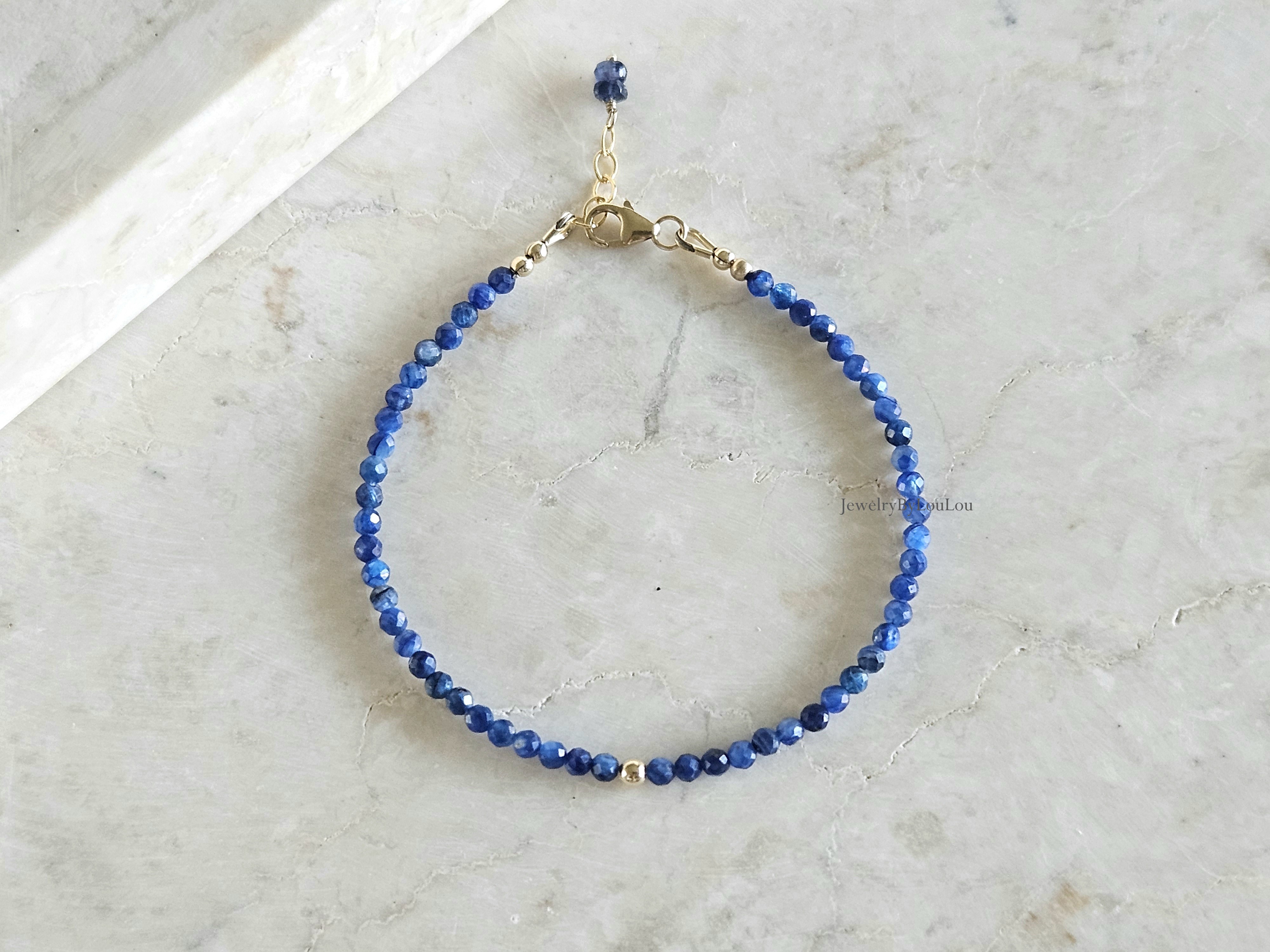 Kyaniet edelstenen kralen armband  14k goldfilled - 925 sterling zilver