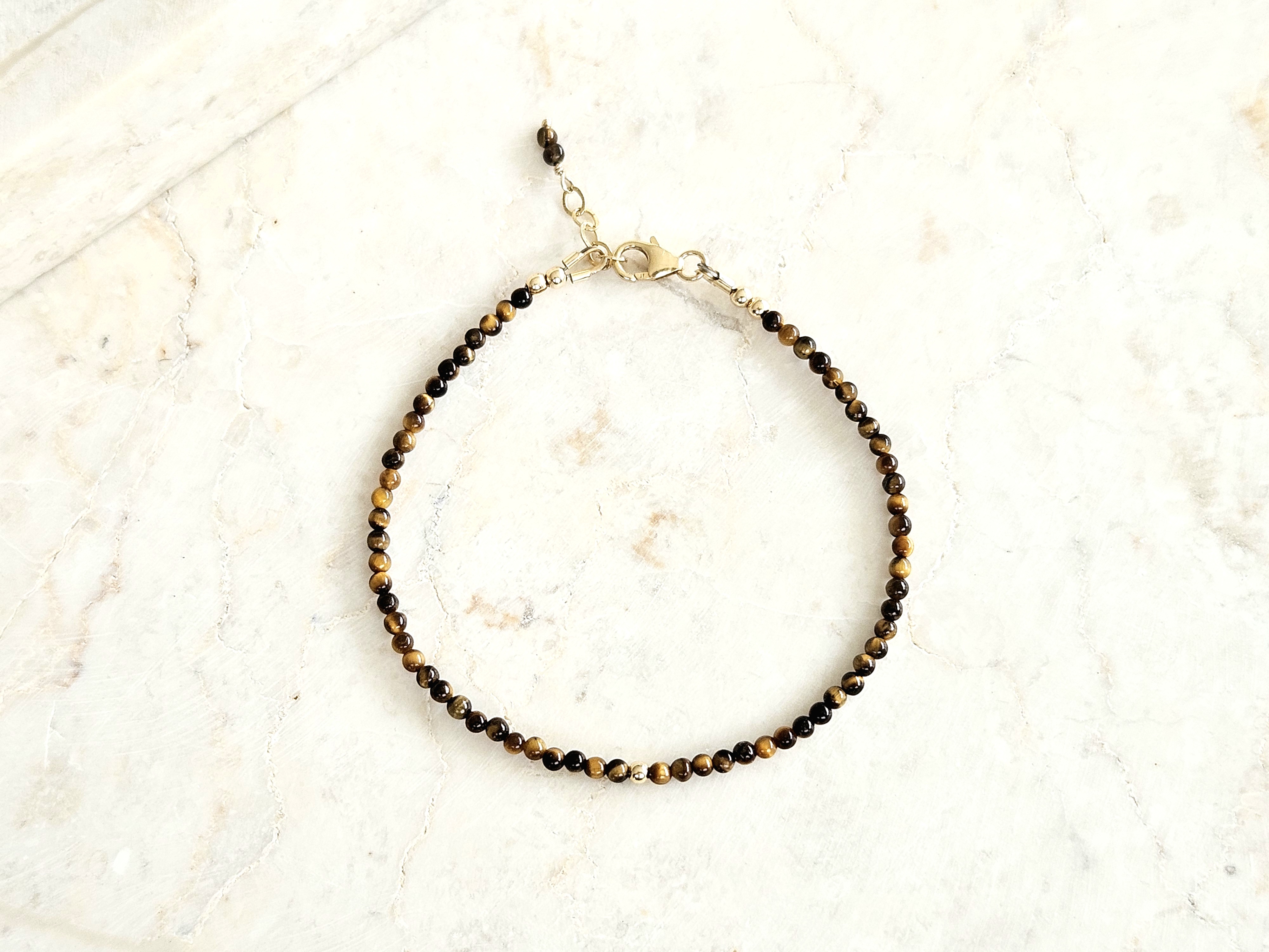 Fijn Tijgeroog  kralen armbandje     925 sterling zilver   -   14k goldfilled