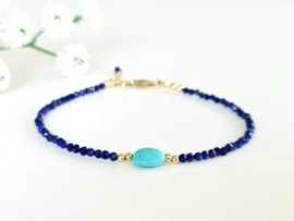 Lapis Lazuli en Sleeping beauty Turkoois kralen armband     925 sterling zilver   -   14k goldfilled