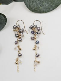 Freshwater pearl and rock crystal cluster earrings 14k goldfilled & 925 sterling silver