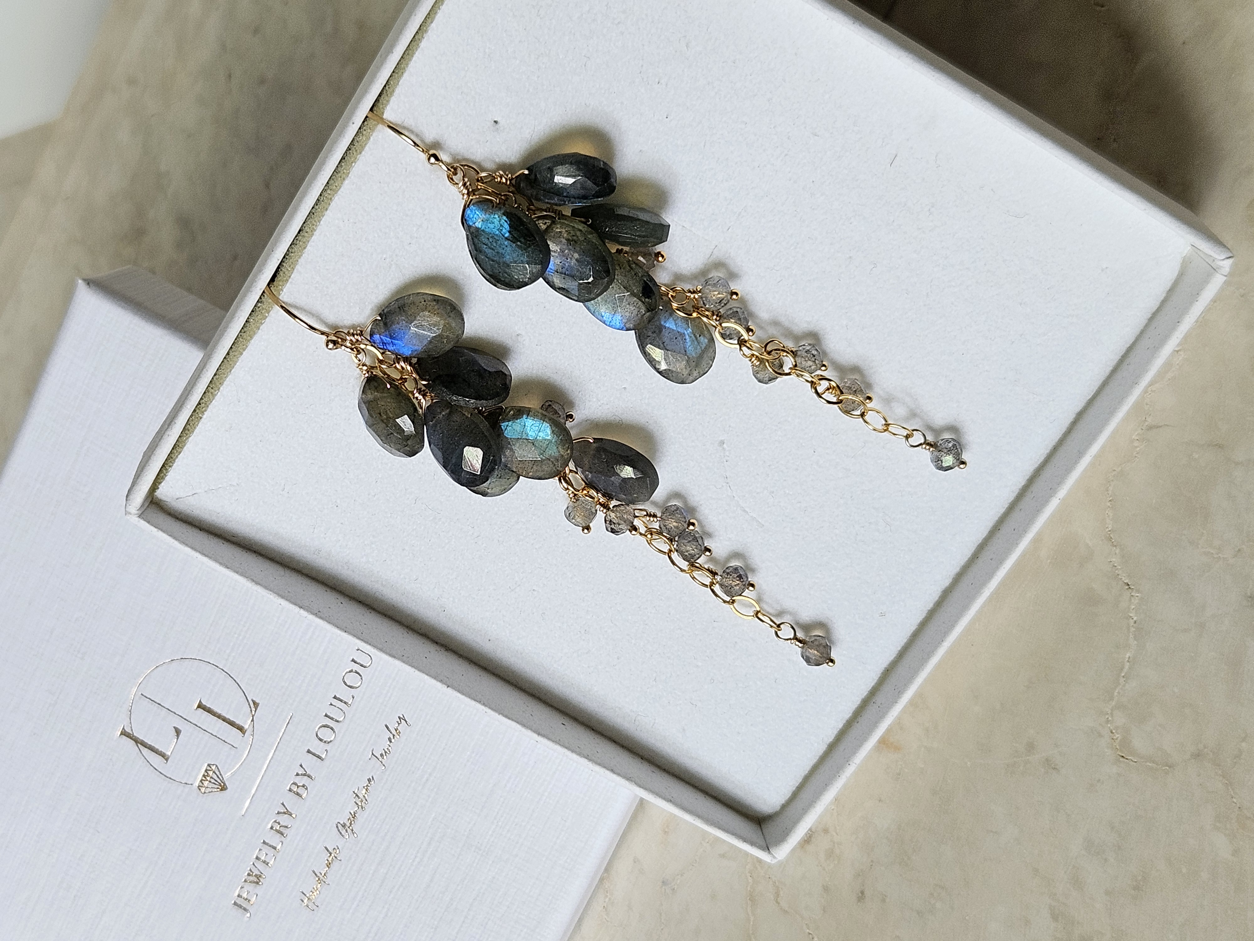 Labradorite cluster earrings  14k goldfilled & 925 sterling silver
