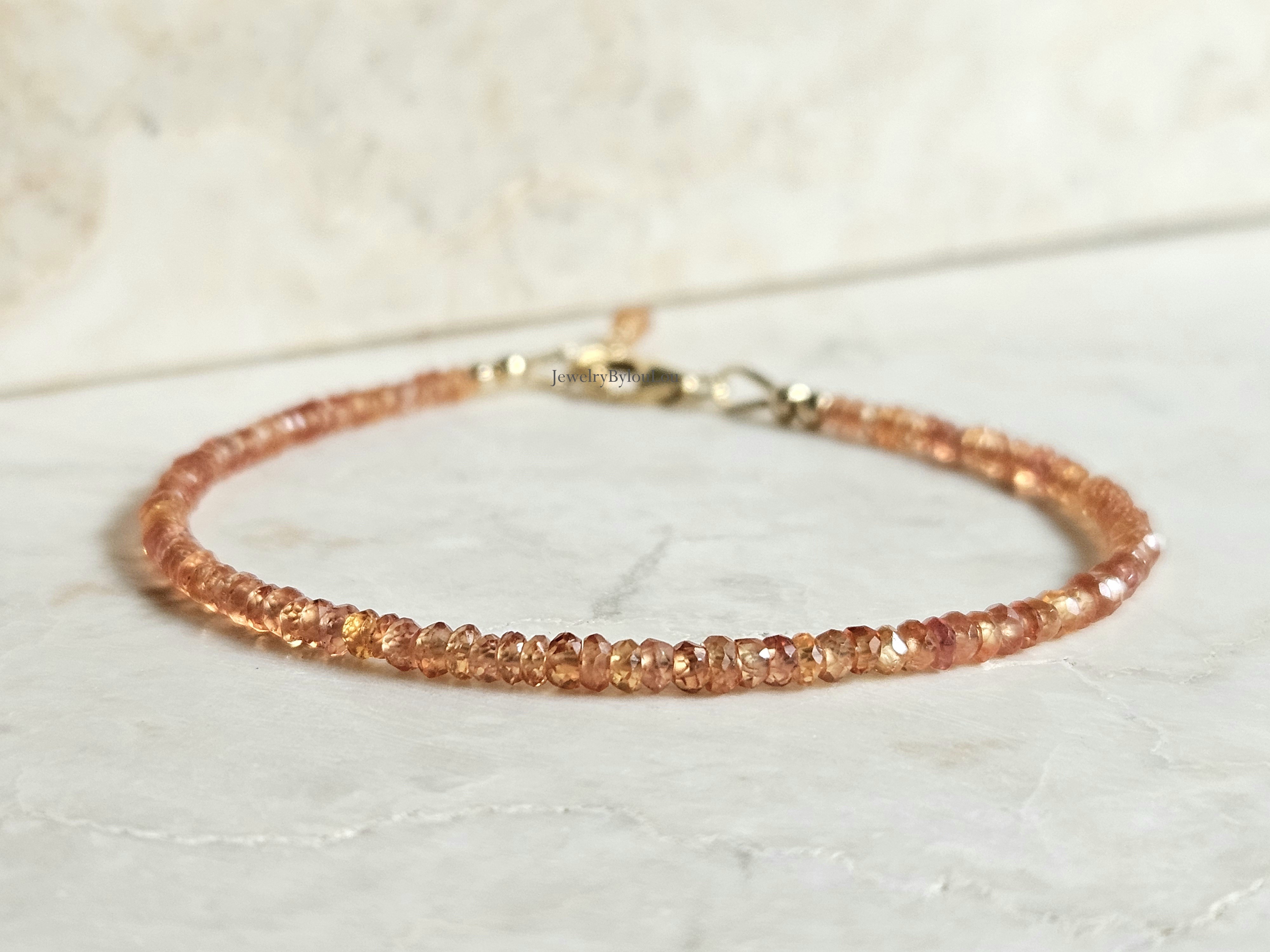 Oranje saffier kralen armband, leverbaar 14k goldfilled - 925 sterling zilver