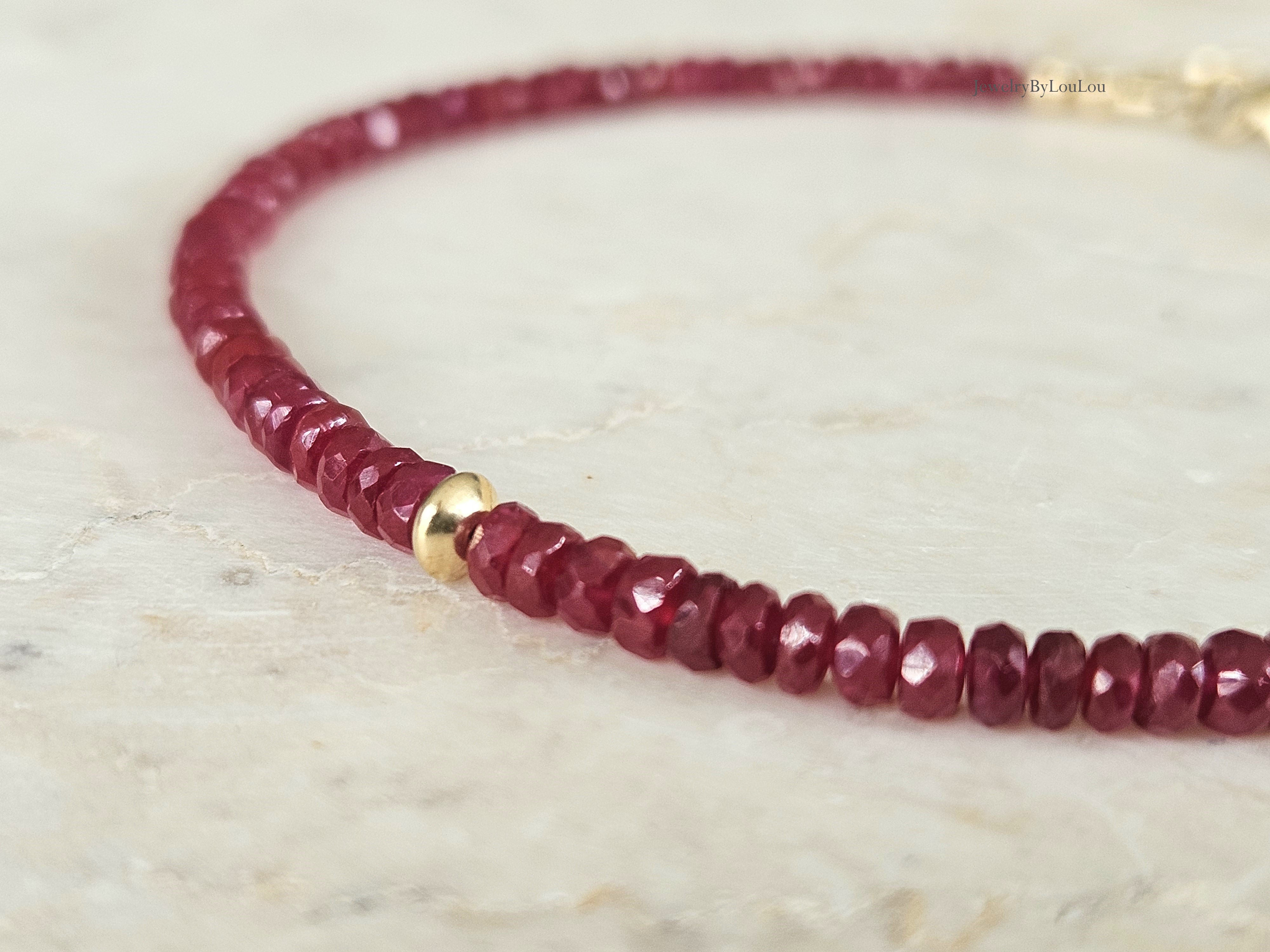 AAA Longido Robijn edelstenen kralen armband, 14k goldfilled & 925 sterling zilver