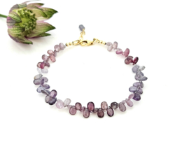 Zeldzame lavendel Spinel edelstenen kralen armband, leverbaar  in 14k goldfilled & 925 sterling zilver