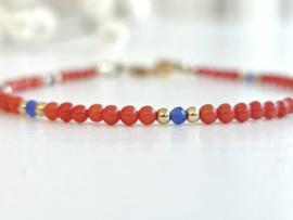 Koraal en Sodaliet armband     925 sterling zilver   -   14k goldfilled