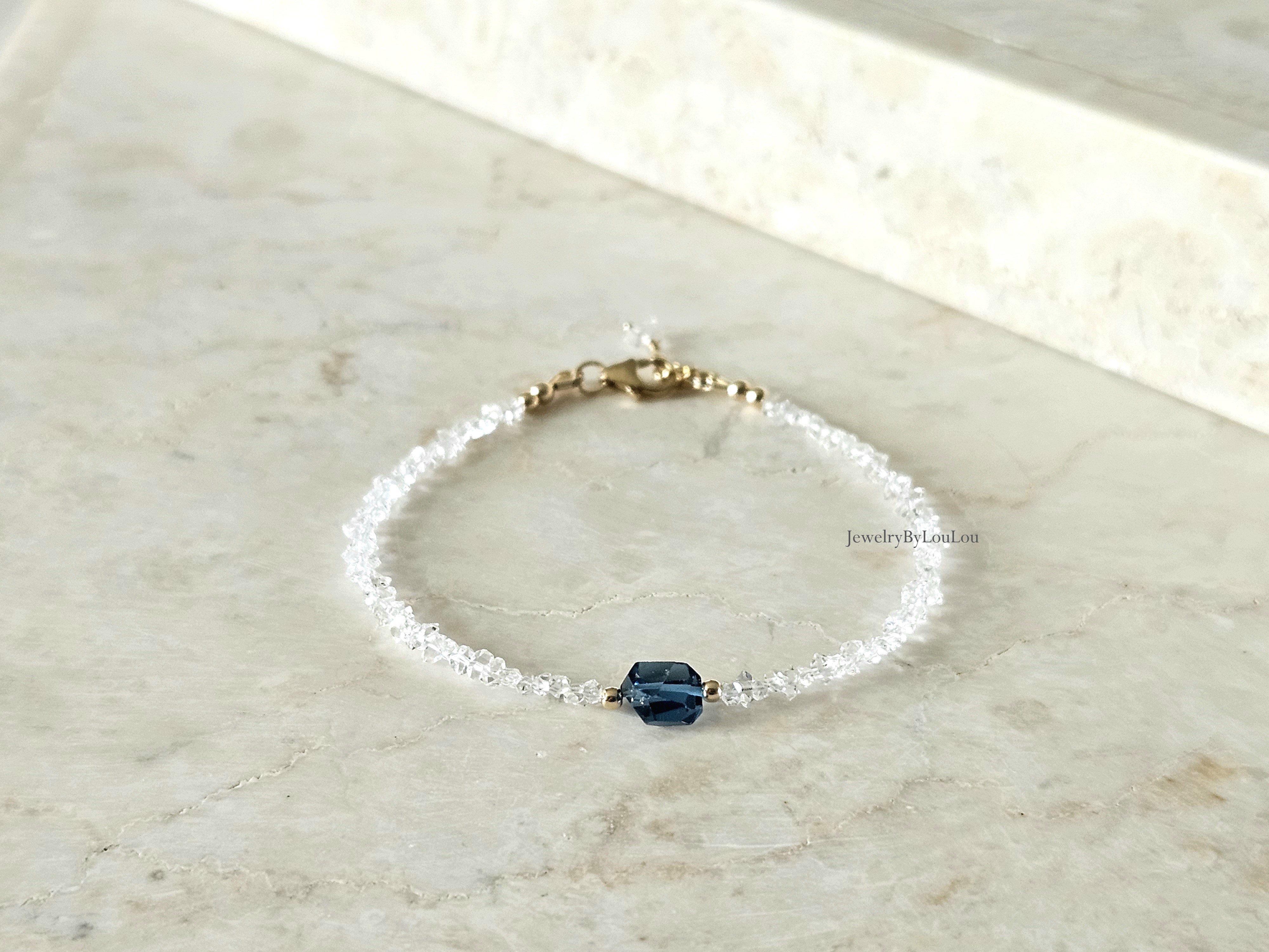 Herkimer diamanten en London Blue Topaas  kralen armband, leverbaar 14k goldfilled - 925 sterling zilver