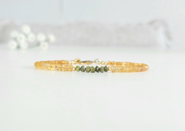 Citrine and green raw diamond beaded bracelet, 14k goldfilled & 925 sterling silver