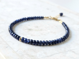 Blauwe Saffier kralen armband, leverbaar 14k goldfilled - 925 sterling zilver