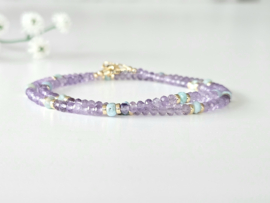 Roze Amethist en Larimar kralen ketting, 14k goldfilled - 925 sterling zilver
