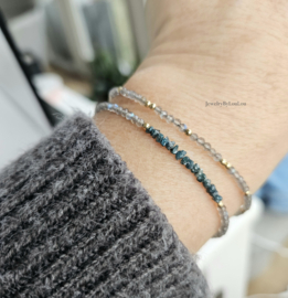 Labradoriet en blauwe ruwe diamant edelstenen kralen armband ,  925 sterling zilver - 14k goldfilled