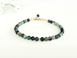 Groene Mos agaat kralen armband, 14k goldfilled - 925 sterling zilver