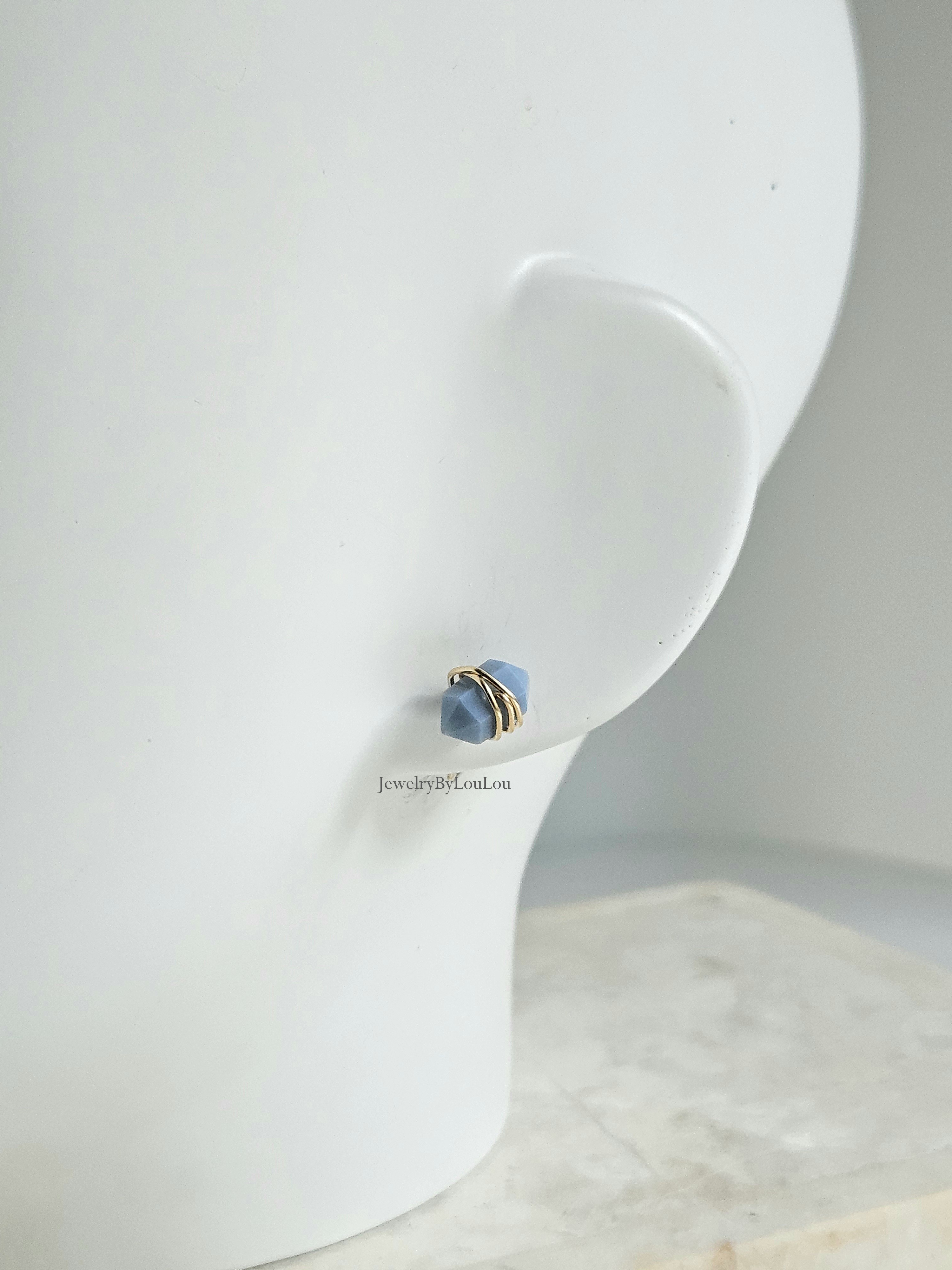 Blue Opal stud earrings  14k goldfilled & 925 sterling silver