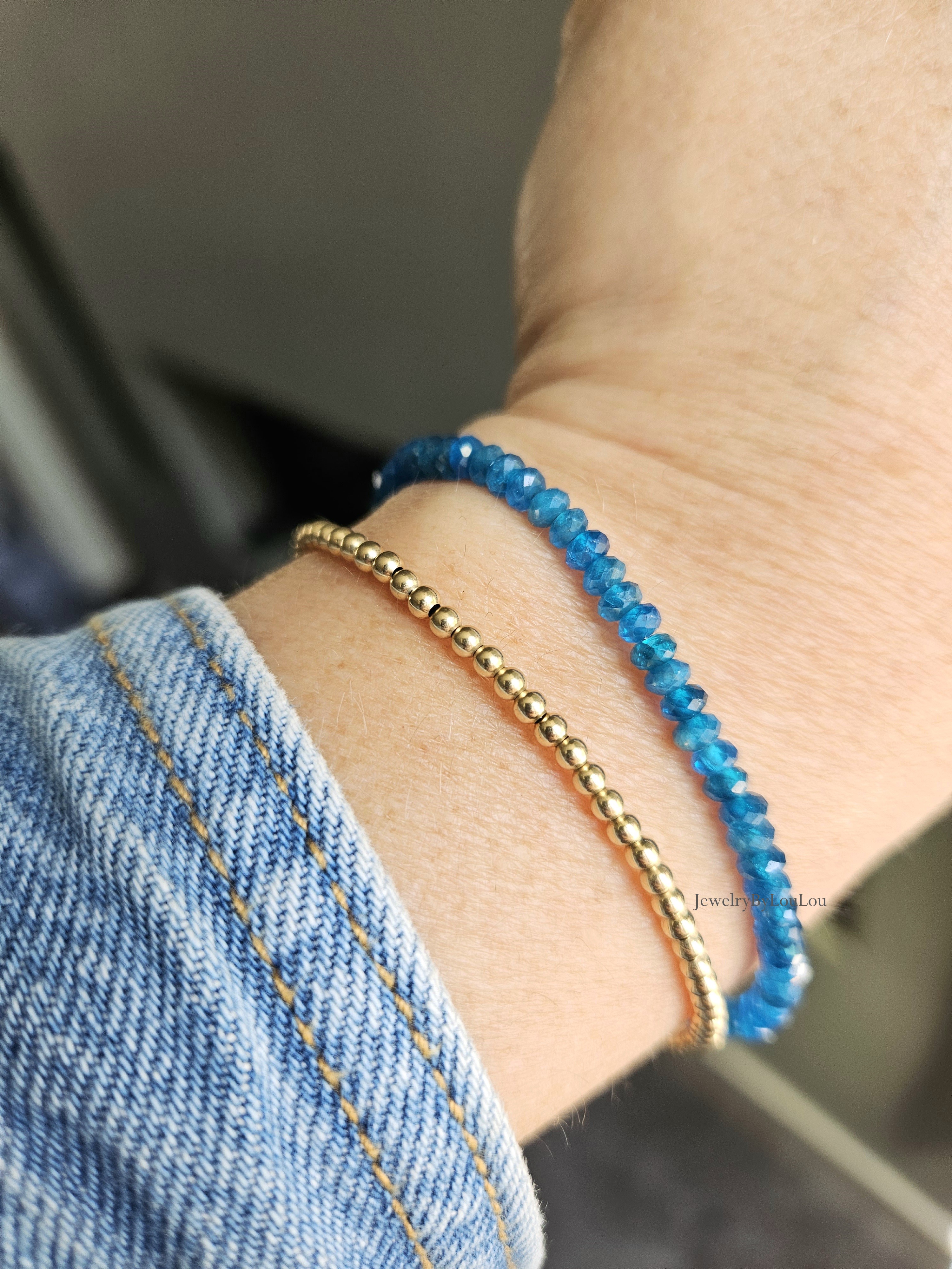 Neon Apatiet edelstenen kralen armband, leverbaar 14k goldfilled - 925 sterling zilver